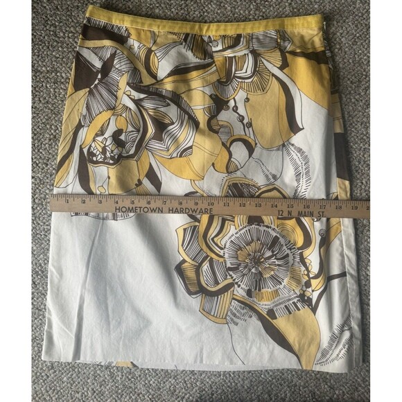 Ann Taylor LOFT A-Line Skirt Floral Yellow White Brown 100% Cotton SIZE 4 - Picture 6 of 9